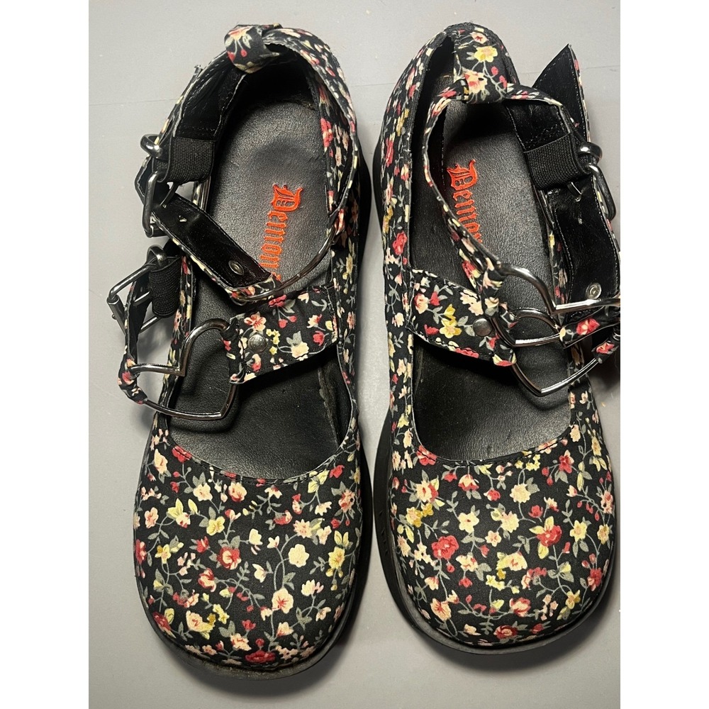 Demonia Sprite-02 Womens 9 Floral Heart Platform Mary Jane Goth Shoe Black Multi - Picture 5 of 11
